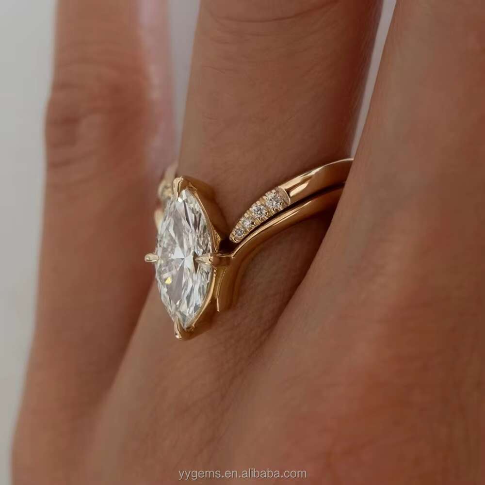 Customized Grande 2CT Moissanite Marquise Eve Prong Set with Pave Eve Band Set Jewelry Women 18K Solid Gold Rings