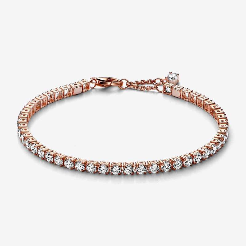 2025 New In Charm Fashion Shining Diamond Pink Yellow White Tennis Heart Round Bracelet Fit Brand DIY Jewelry Accessories