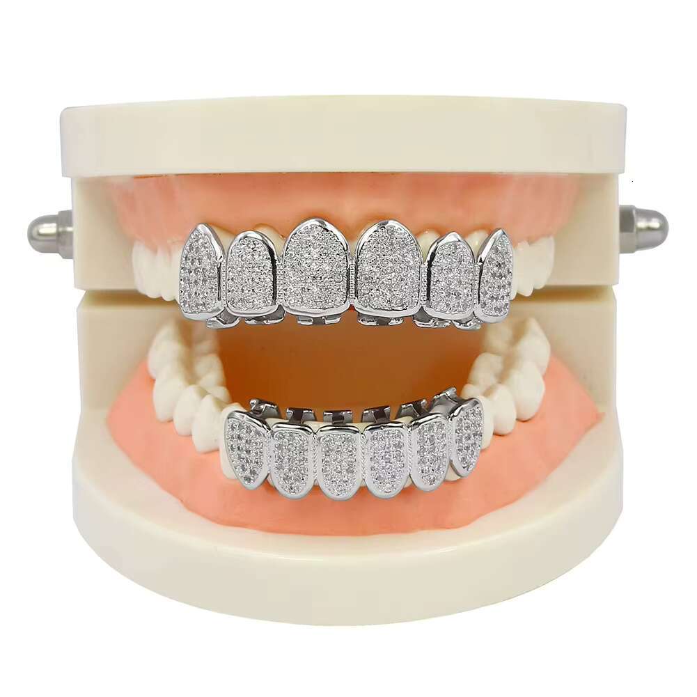 Hip Hop Iced Out Gold Teeth Grillz Set Zircon Jewelry Top Botom Grills Mens Body Bling Cubic Zirconia JewelryOACOCA