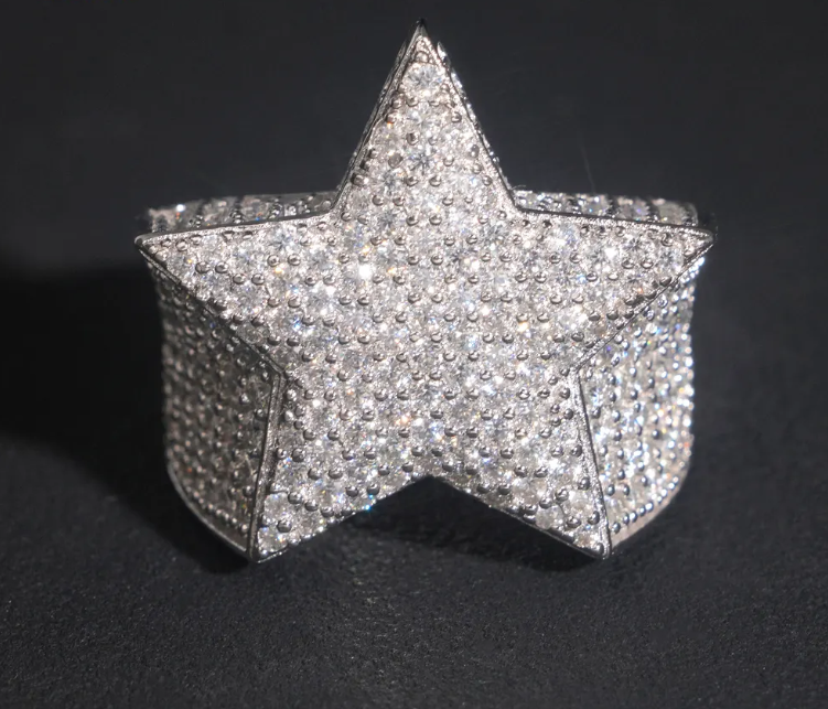 Iced Out Star Shape Moissanite Diamond Men Rings 925 silver Hip Hop Ring Pass Tester Men Cuban Ring
