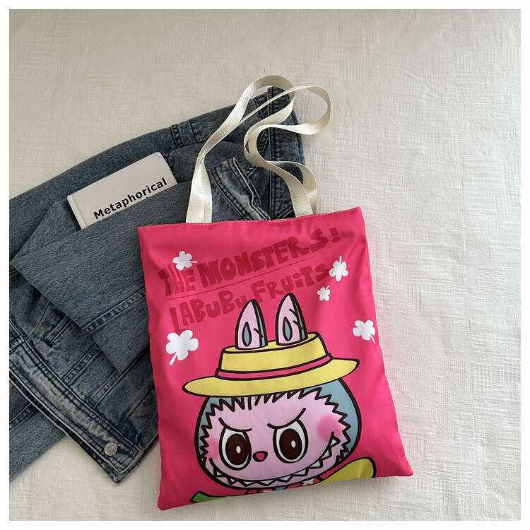Free shipping 2025 New Labubu Single Eco-friendly Canvas Casual Shoulder Shopping Internet Celebrity Bag Cartoon