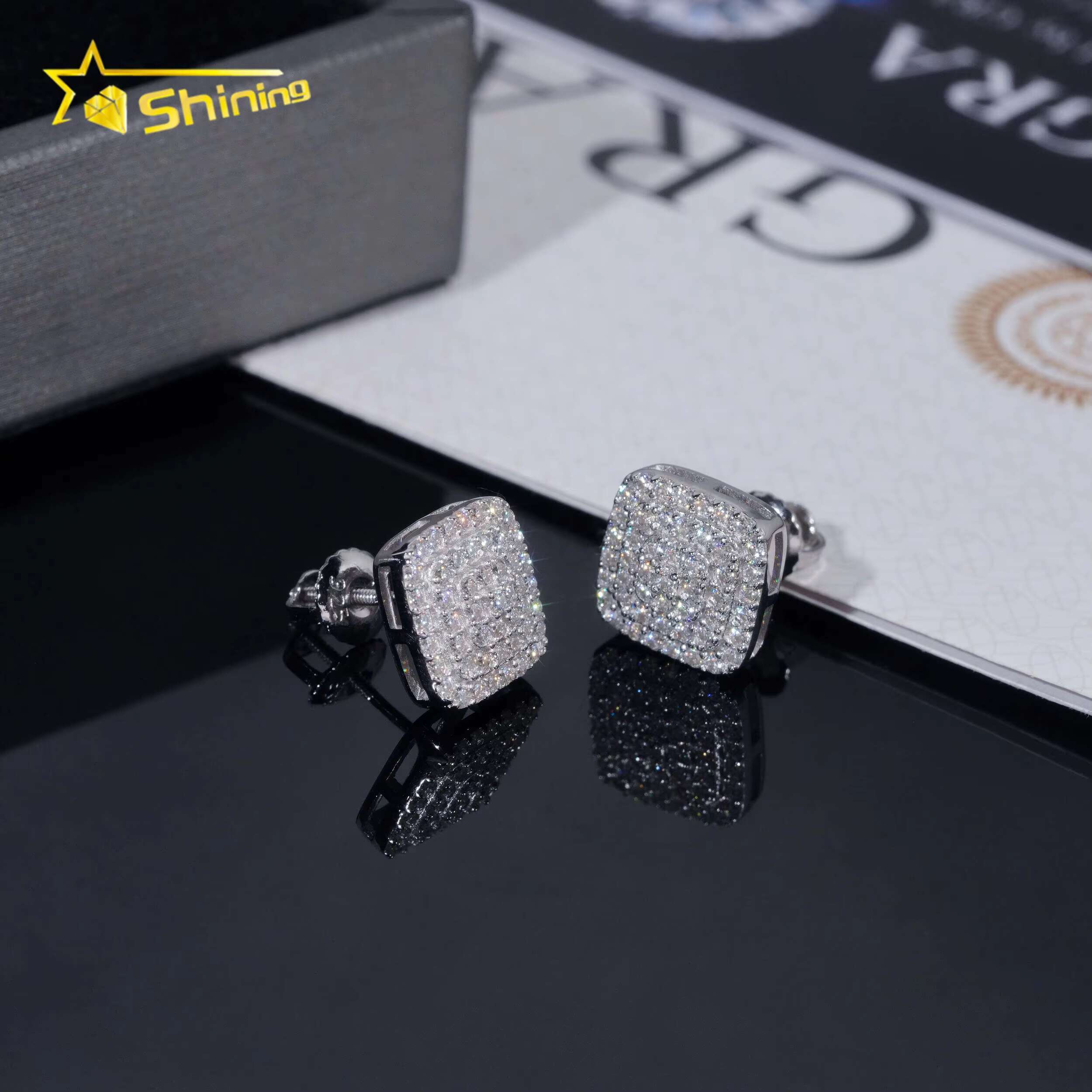Fine Jewelry Fashion Earrings Silver 925 Vvs Moissanite Lab Diamond Hip Hop Iced Out Jewelry Stud Earrings