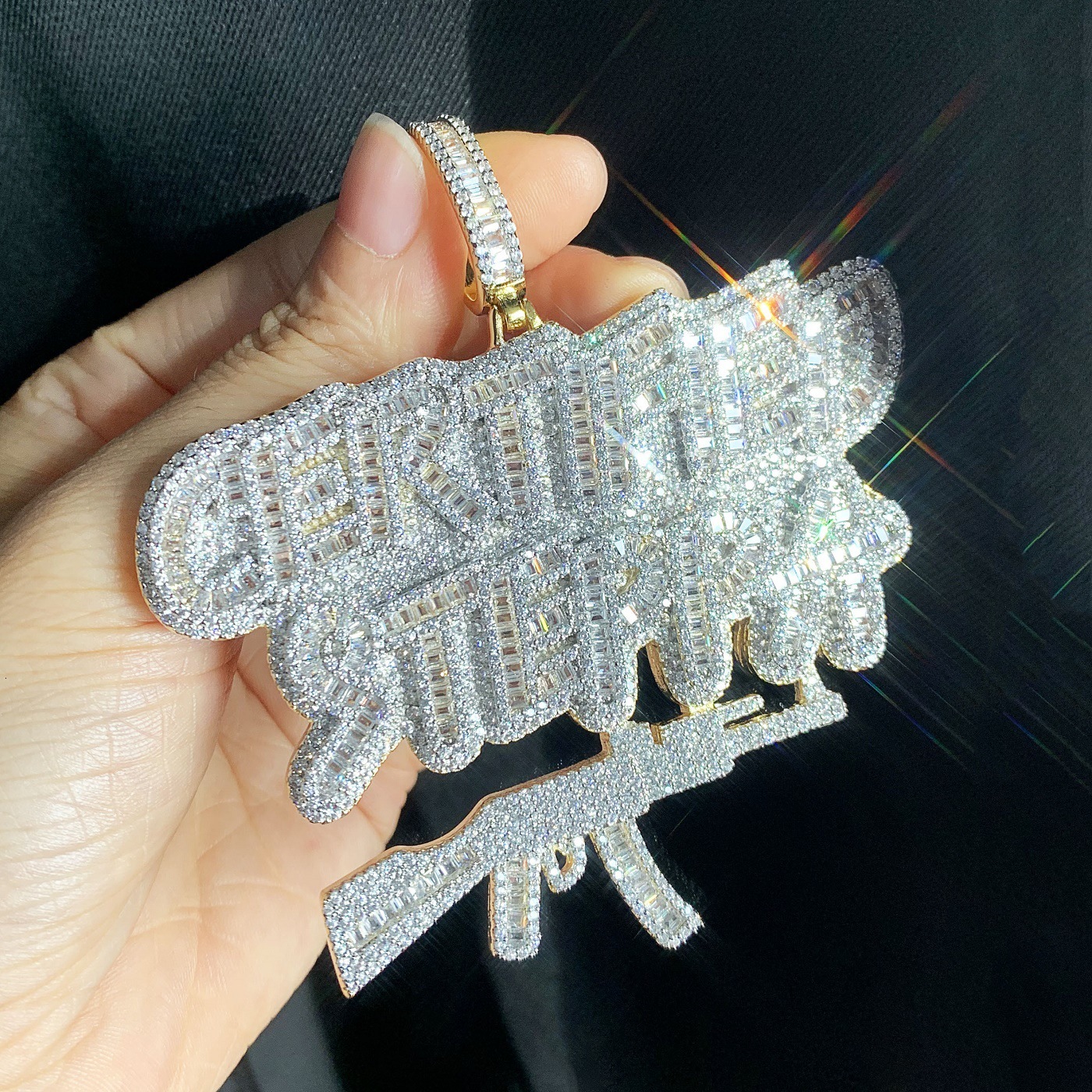 Luxury VVS Moissanite New Iced Out Letter AK47 Rifle Diamond Studded Hip Hop Pendant Necklace Ultra Individual Accessory Pass the Diamond Tester