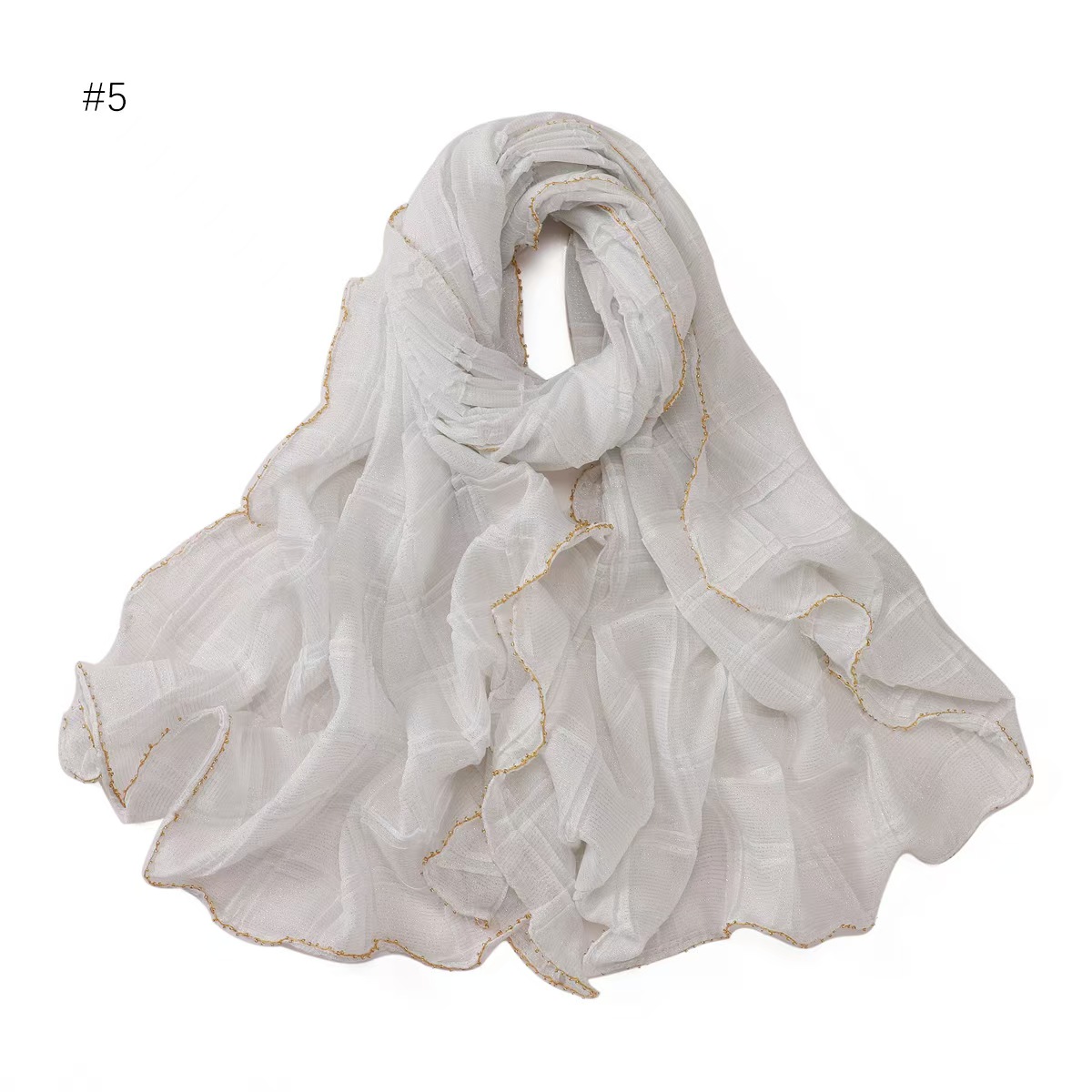 T1072 new simple silver silk wrinkled lattice inlaid solid color chain gold edge scarf fresh and versatile Baotou