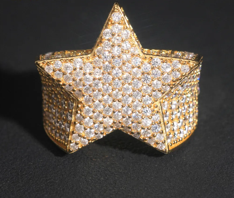 Iced Out Star Shape Moissanite Diamond Men Rings 925 silver Hip Hop Ring Pass Tester Men Cuban Ring