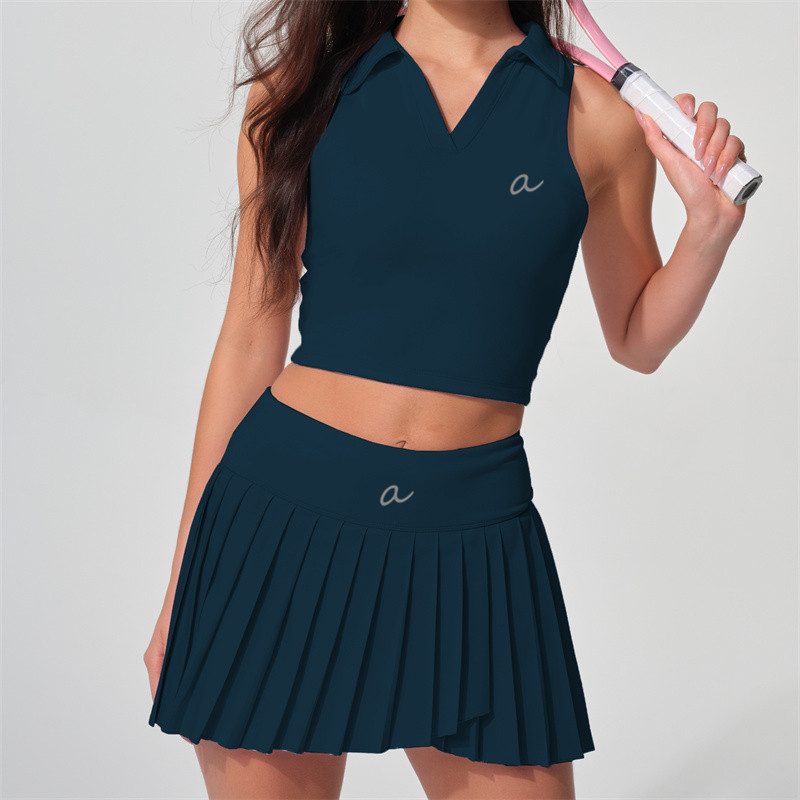 AK3038 Yoga Skirt Set Women Two Pieces Tank Tennis Skirts Suit Gym Sets Sports Two Piece Fitness Workout Sports Tracksuit BFT1048+BFS3038