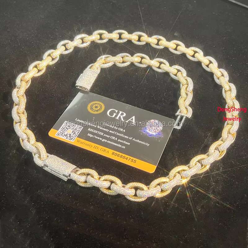 2024 New Product Customization High Quality 10mm 12mm Moissanite Jewelry Cuban Chain 925 Silver Diamond Charm Bracelets Men