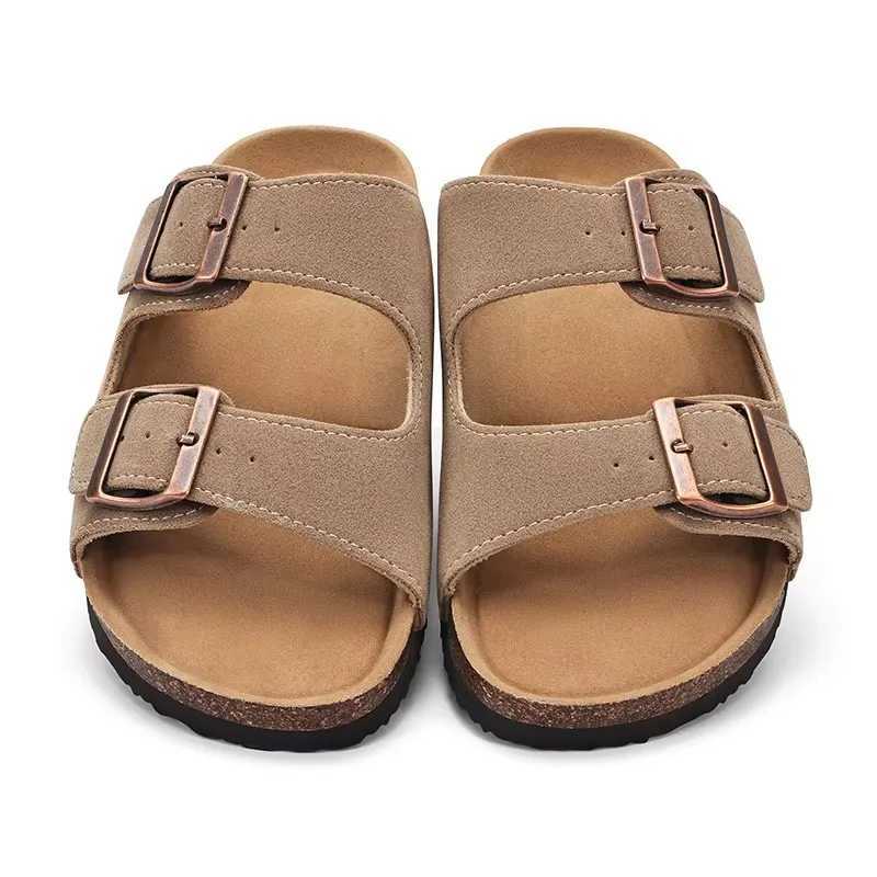 Crar Wens Cork Footbed Sandals Lady Fion Buckle Slip-On Slide Sandals Summer Comfortable Suede Shoes with Arch Support Y250626