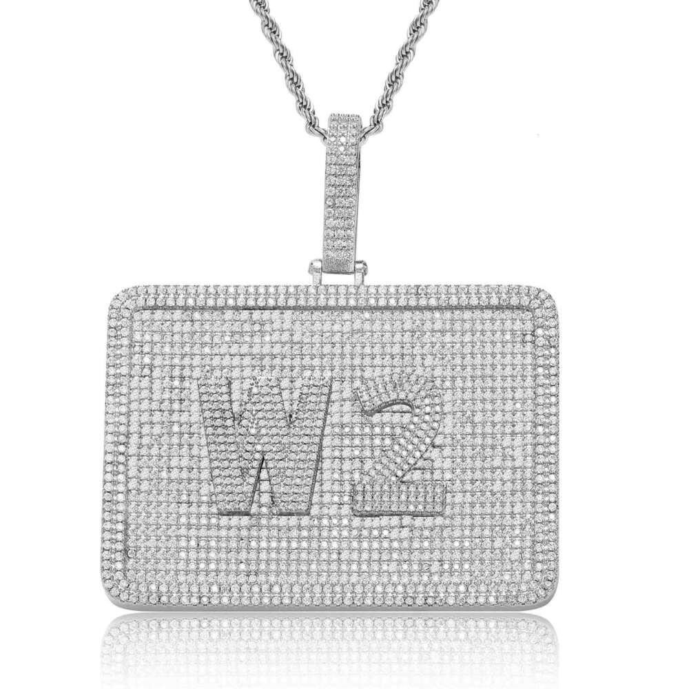 Large Rectangular Military Badge Letter Pendant Inlaid with Zircon Personalized Splicing Mold Hip-Hop Necklace e000