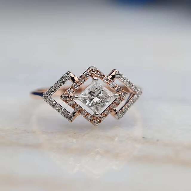 14k Gold Lab Grown Diamond Engagement Ring Princess Cut Stylish Bezel Corner Design Dainty Sustainable Wedding Jewelry IGI