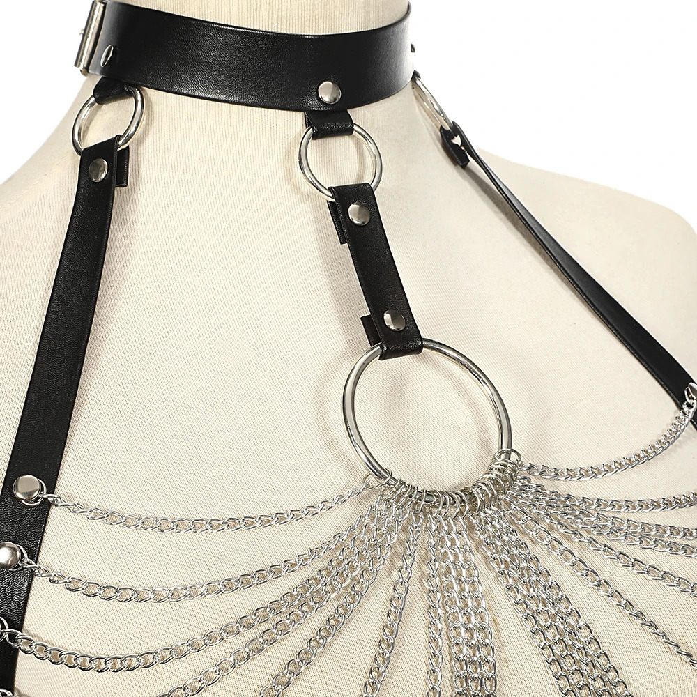 Goth Leather Harness Chain Bra Top Chest Waist Belt Witch Gothic Punk Fashion Festival Jewelry Sexy Accessories 250625