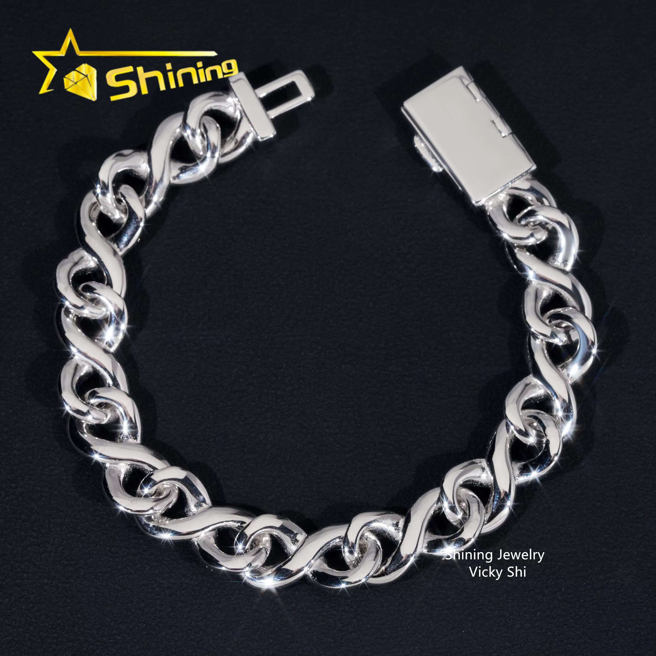 New Style Men Hip Hop VVS Moissanite Bracelet 925 Sterling Silver Iced Out Mixed Color Infinity Moissanite Cuban Bracelet