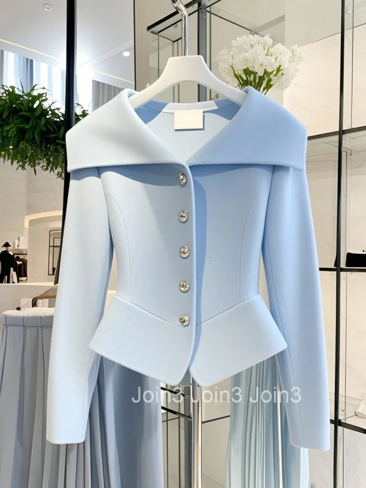 Small Fragrant Blue Blouse Women Spring Autumn Turn Down Collar Hem Irregular Top High-end Luxury Slim Shirt Office Lady Suit