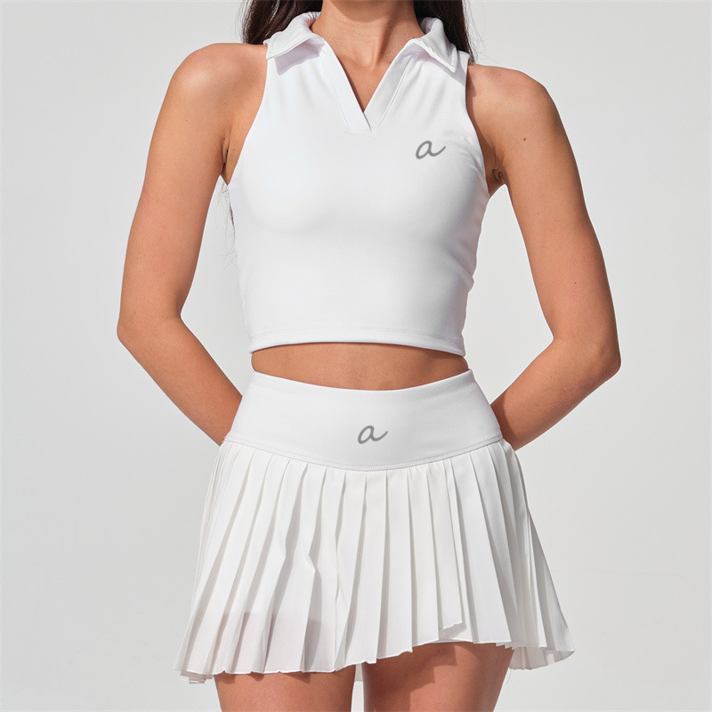 AK3038 Yoga Skirt Set Women Two Pieces Tank Tennis Skirts Suit Gym Sets Sports Two Piece Fitness Workout Sports Tracksuit BFT1048+BFS3038