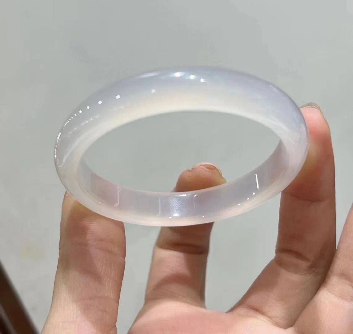 High Ice Jade Bangle Natural Pure White Chalcedony Bangle Exquisite High-end Jewelry Bracelet Decorative Accessories Crafts 250625