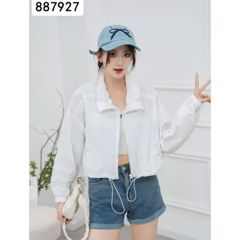 Short lightweight sun protection jacket, stand-up collar with adjustable drawstring hem, summer fashion must-have 887927