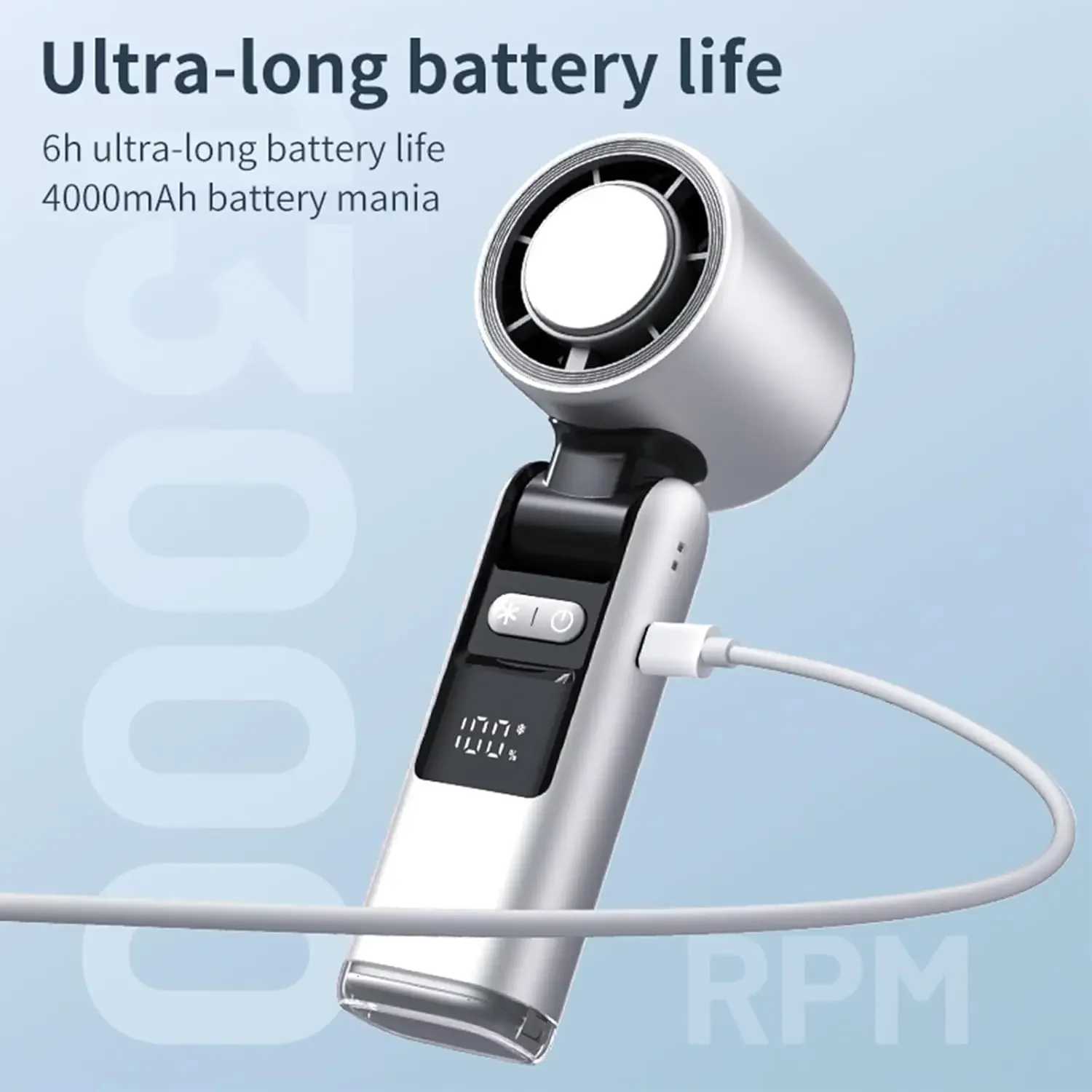 Portable Handheld Turbo Fan 100 Gear Wind USB Rechargeable Battery Operated Up to 3 IN 1 Personal with Air Tech Cooling M250626