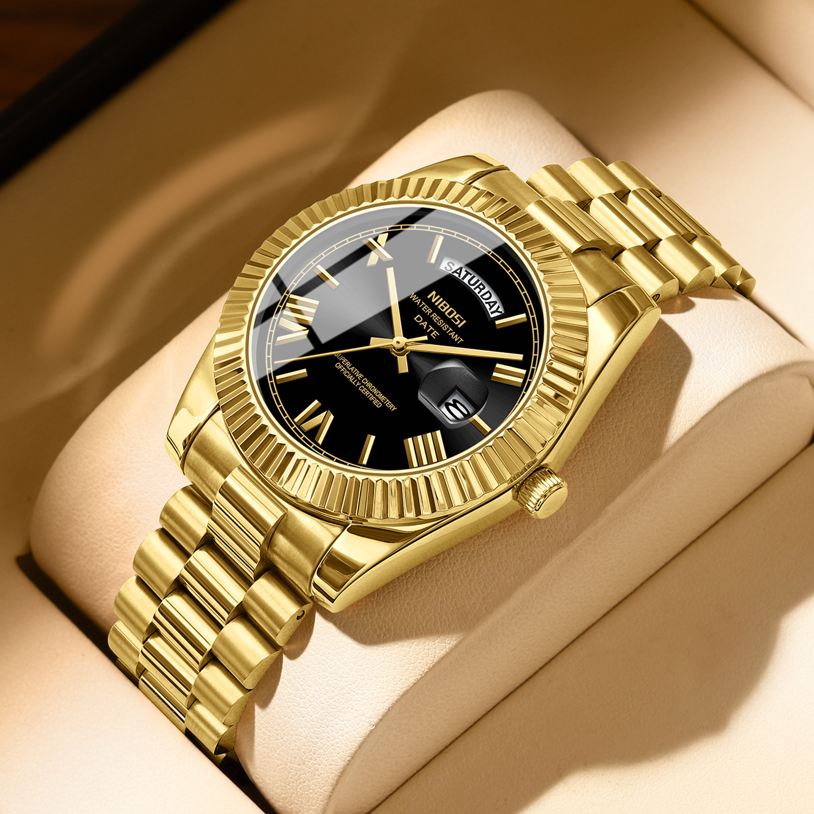 Complete Eastern Arabic Edition Day Date Stainless Steel Case Watchband Japan Quartz Movement Waterproof 250320