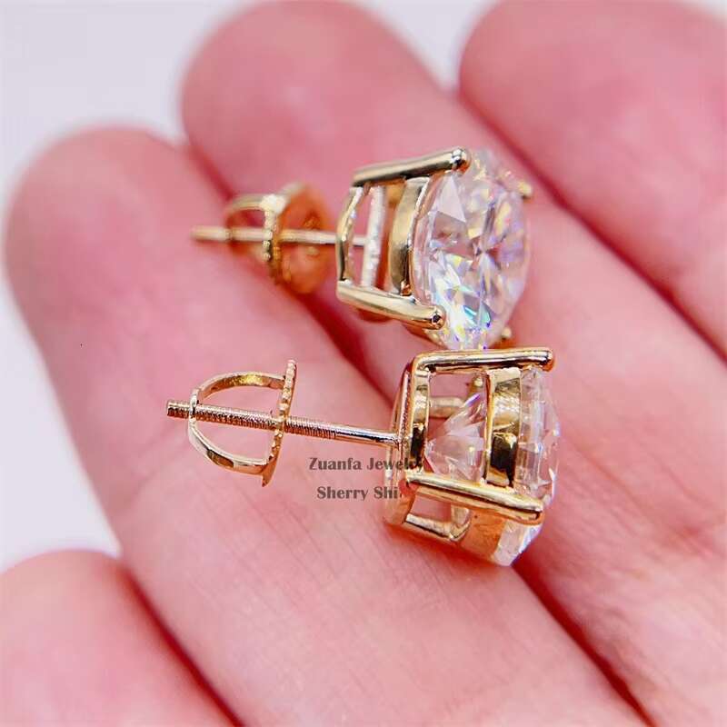 Stock Ready to Ship GRA 10K Solid Gold Real Gold Hip Hop Gold Moissanite Earrings Screw Back