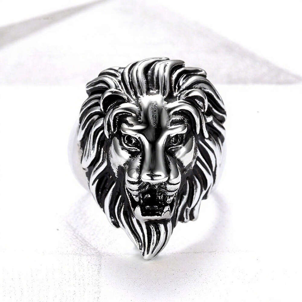 Unique Titanium Steel Gold Men's Bold Hip Hop Style Lion Head Ring