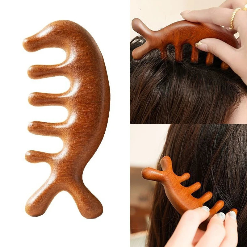 Body Meridian Massage Comb Sandalwood Five Wide Tooth Comb Acupuncture Therapy Blood Circulation Anti-static Smooth Hair 250625