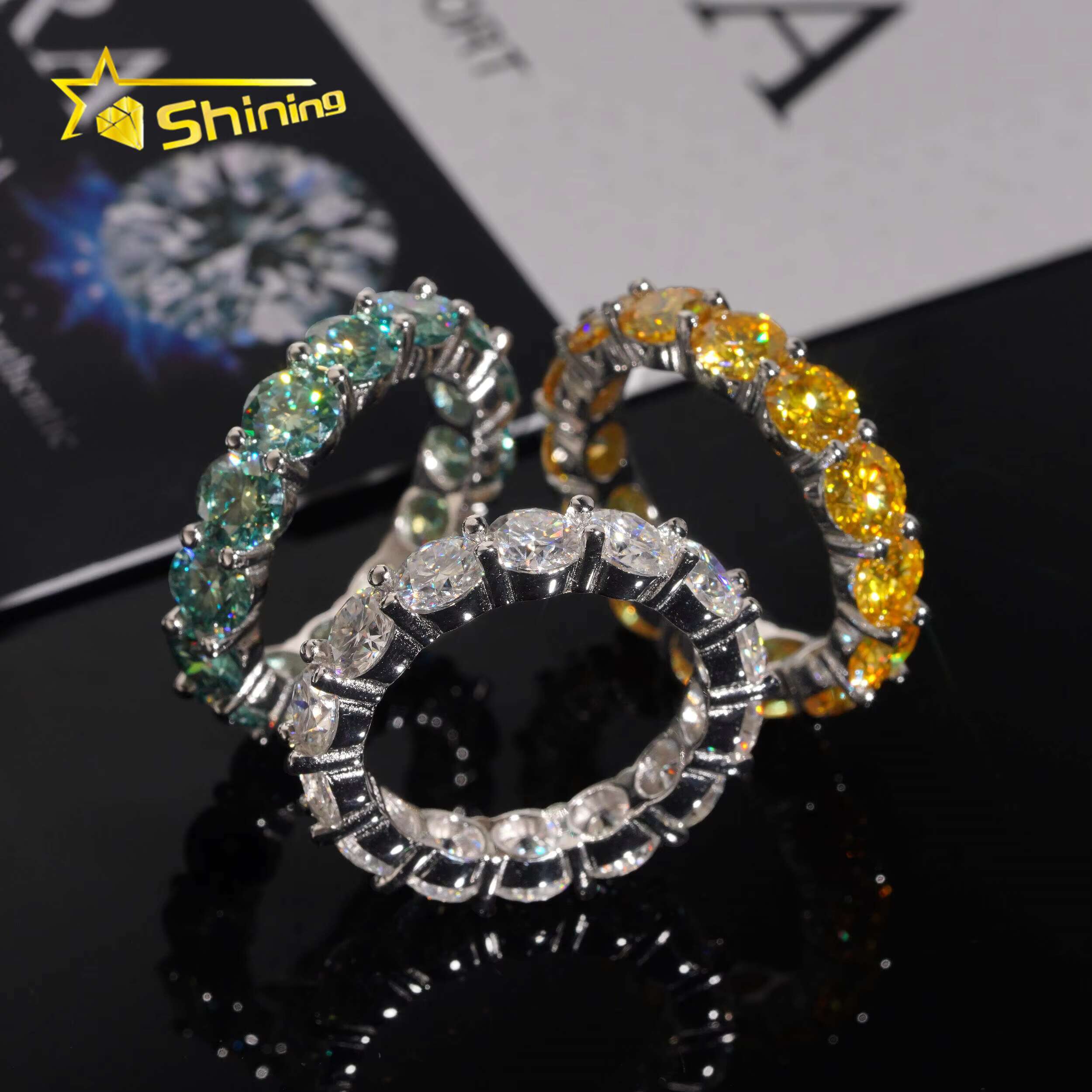 Pass Diamond Tester Hip Hop Jewelry Eternity Band Ring Hip Hop Rings Solid 925 Sterling Silver Colorful 5mm VVS Moissanite Ring