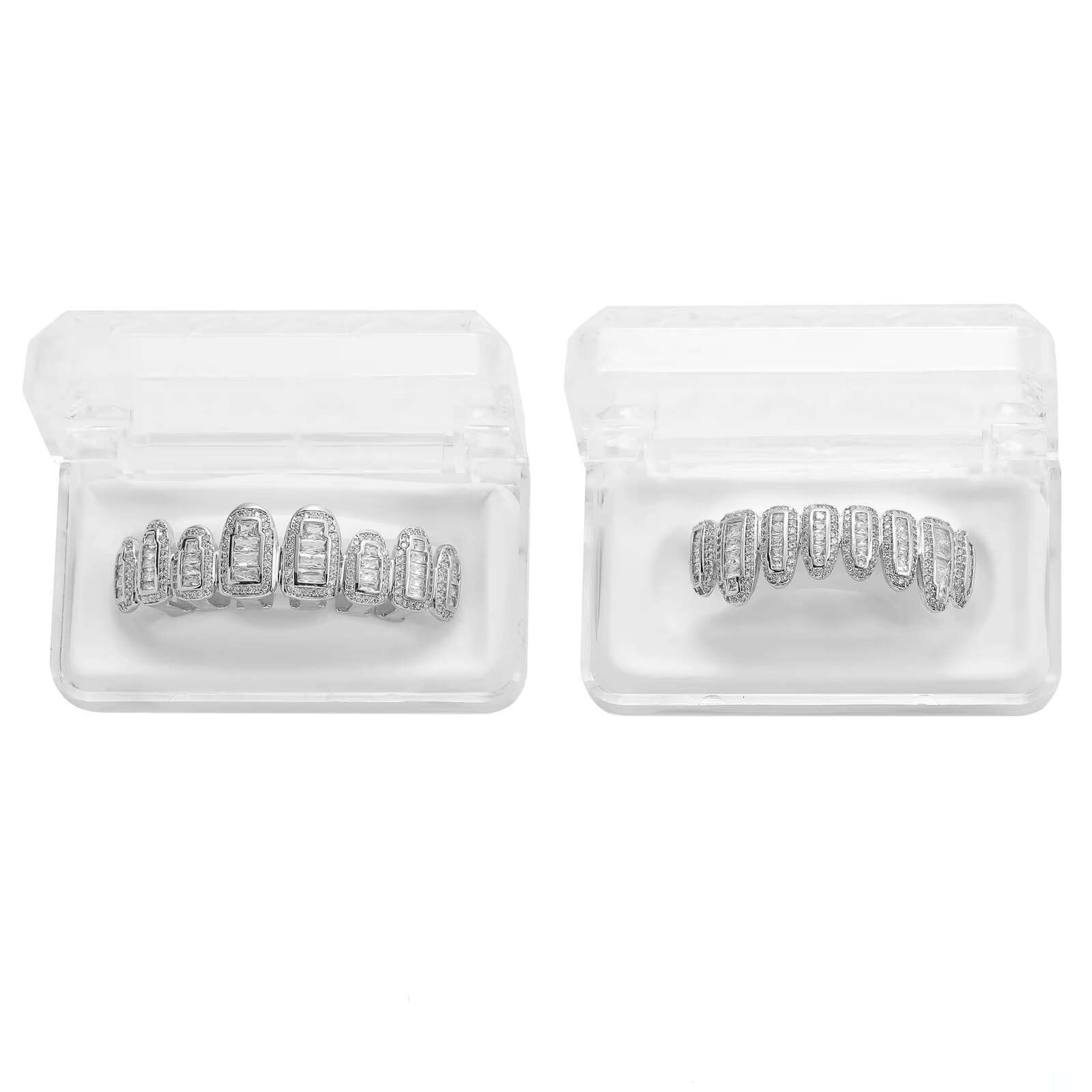18K Gold Plated Iced Out Diamond CZ Baguette Cubic Zircon Grillz Teeth Halloween Rapper Jewelry Dental Grills Body Jewelry TypeOACOCA