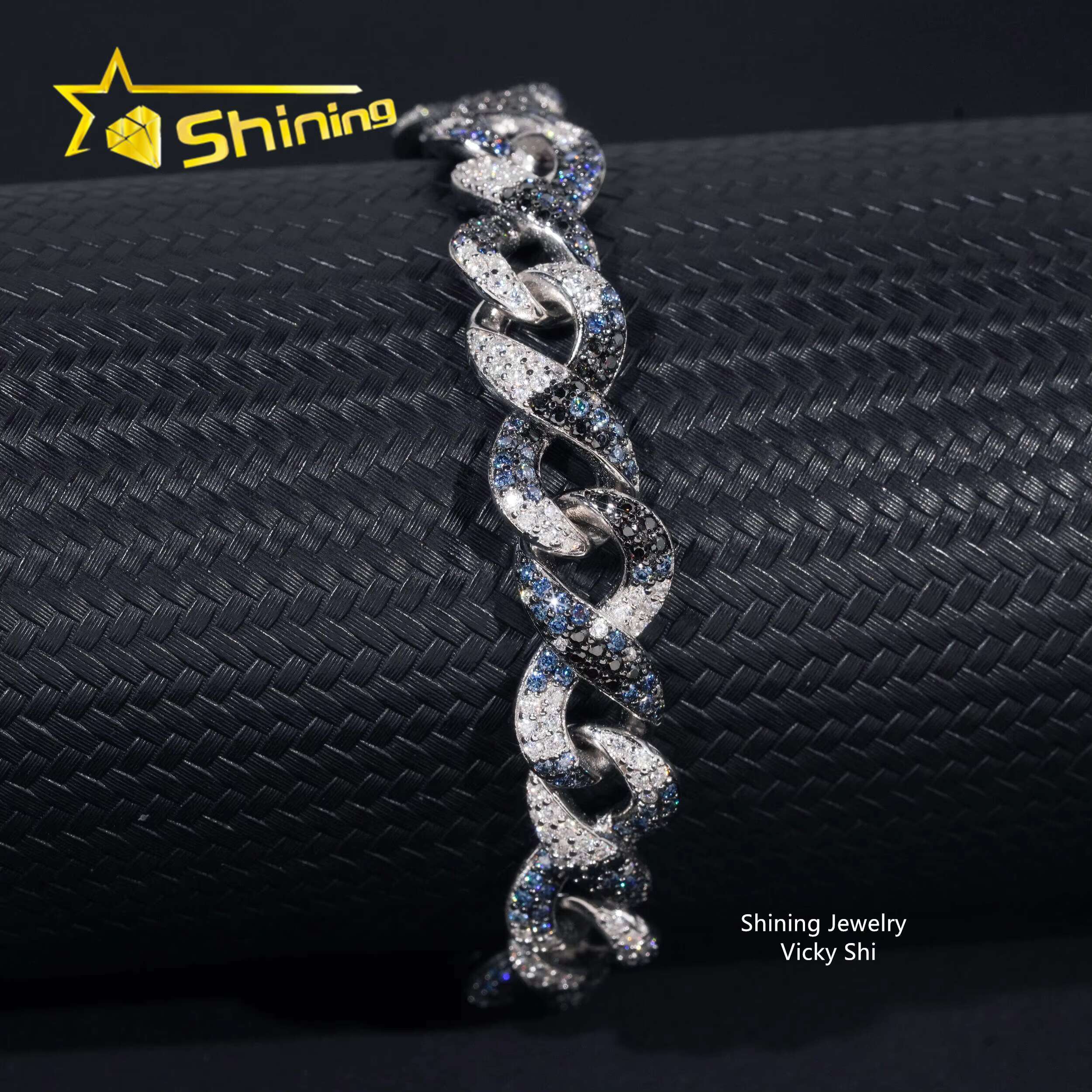 New Style Men Hip Hop VVS Moissanite Bracelet 925 Sterling Silver Iced Out Mixed Color Infinity Moissanite Cuban Bracelet