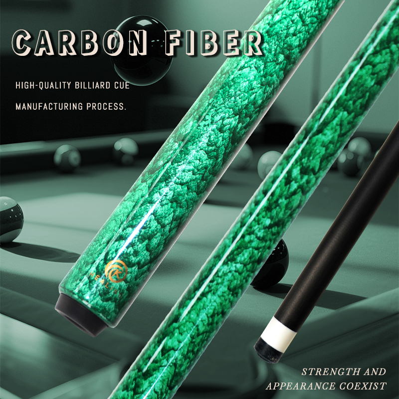 OKHEALING Quicksand Green 1/2 Split Billiard Cue Carbon Fiber Billiard Stick 12mm Pigskin Tip Radial Pin Joint Pool Cues Carbon Carom Cues Professiona