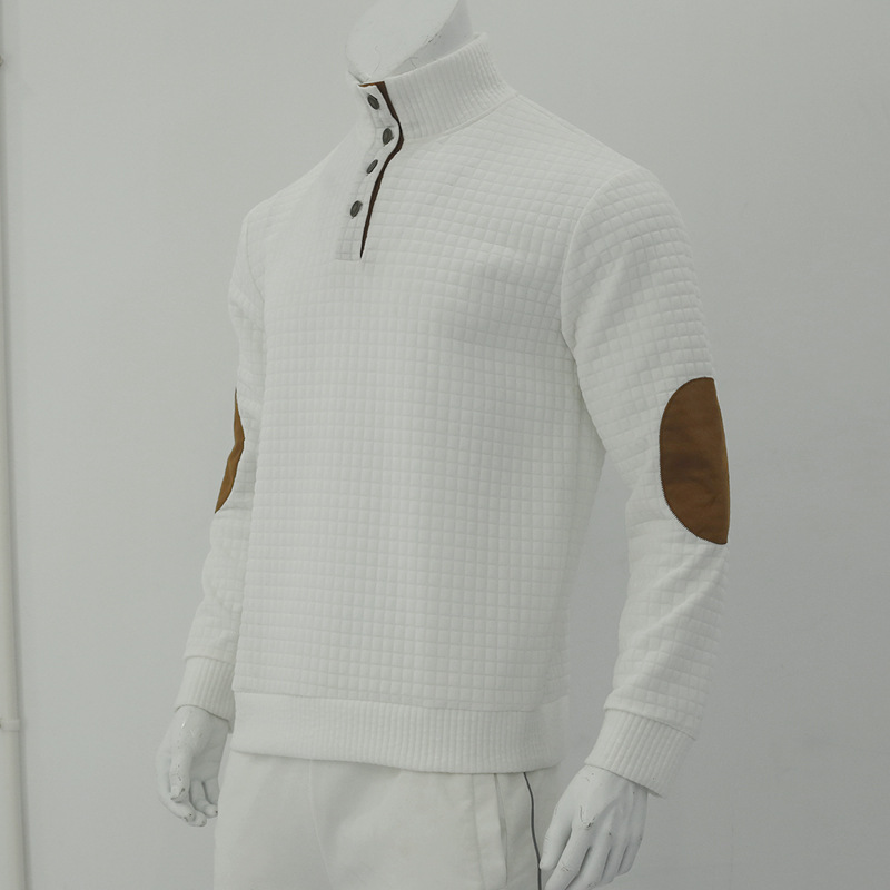 High-end men's sweat shirt trendy T-shirt long-sleeved POLO shirt versatile casual stand-up collar long-sleeved small checkered knitted sweatshir