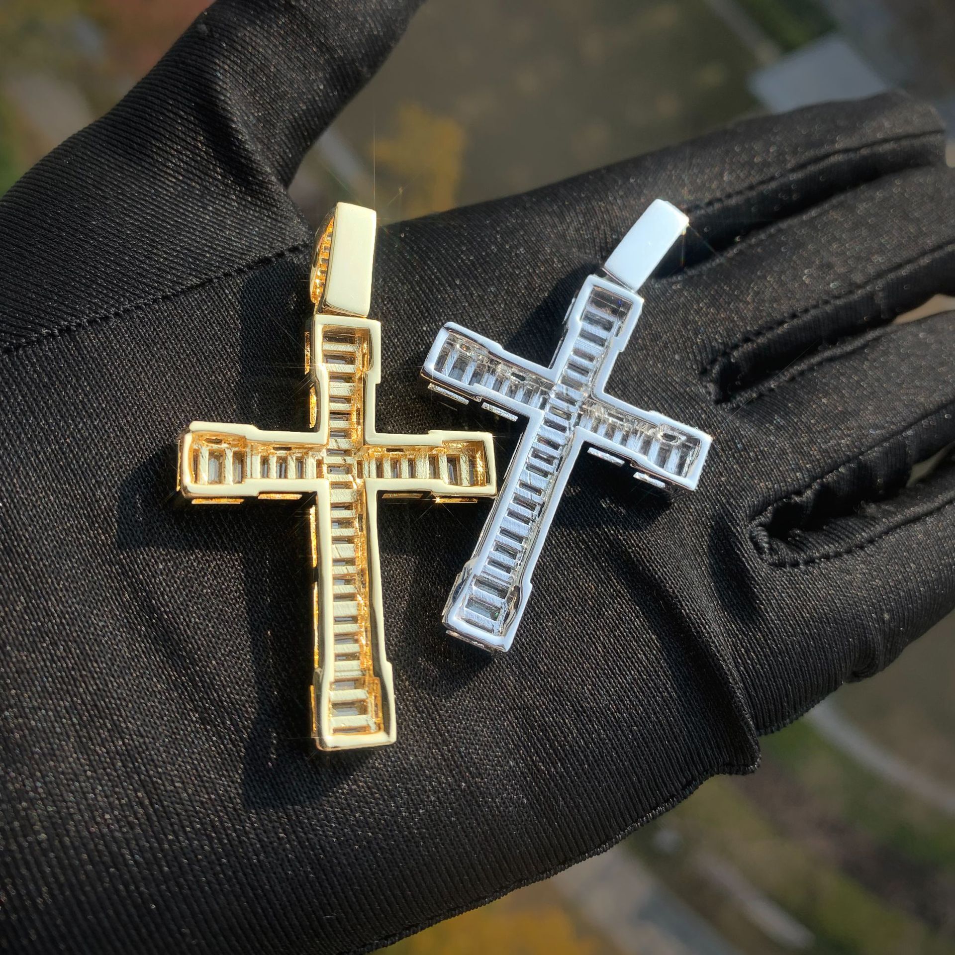 Luxury Moissanite Rectangular Cross Necklace Diamond Studded Hip Hop Punk Unisex Couple Individual Pendant Accessory Passes the diamond tester