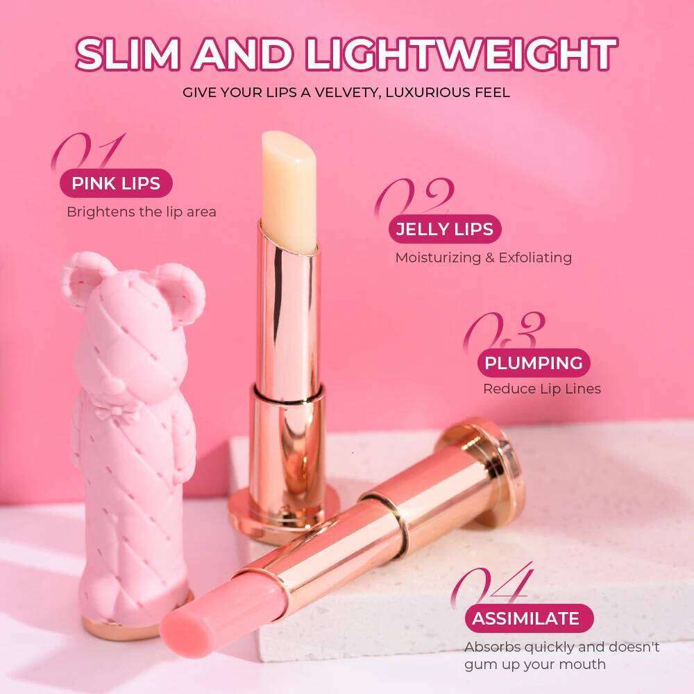BEAUTY GLAZED Pink Bear Long Lasting Moisturizing Waterproof Lip Balm Natural Formula Repairs Dry Lips Makeup free shipping