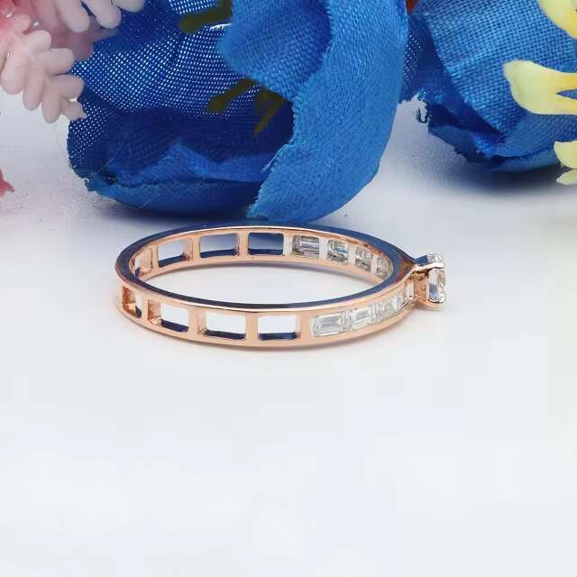 Baguette And Round Cut Lab Grown Wedding Ring Half Eternity Baguette Cut wedding band Unique Stacking Ring 14k rose Gold