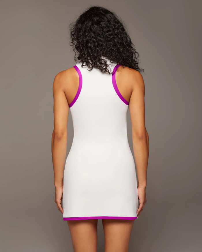 2025-- Breathable Sleeveless Slit Short Skirt Sporty Athletic Fit Dress Featuring Vented Design Suitable for Outdoor Activities