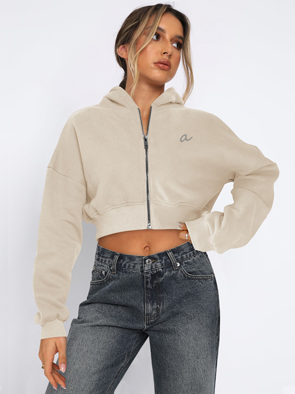 AX852 Women Yoga Jacket Sports Coat Hooded Womens Cardigan Short Yoga Clothes Autumn Winter Outfit Top Zipper Cardigan Fitness