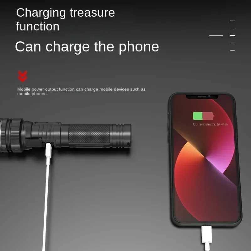 900000 LM Powerful LED Flashlight Zoom Torch with Digital Display Portable Type-c Rechargeable Flashlights for Camping Hiking W250701