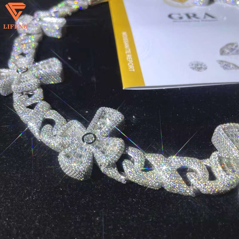 Moissanite Chain Iced Out Miami Cuban Link Chain Men Hip Hop Moissanite Cross Cuban Chain 925 Silver Diamond Moissanite Necklace