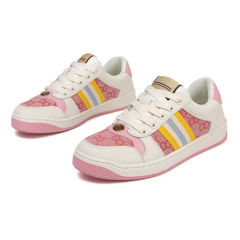 2025 G Designer Stripe Shoes Fashion Dirty Leather Lace-up Tennis Shoe Fabric Low Top Canvas Sports Casual Men Women Screener Sneaker