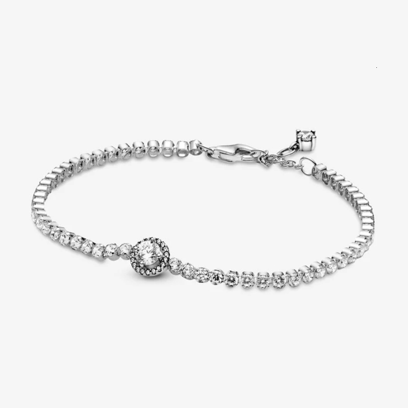 2025 New In Charm Fashion Shining Diamond Pink Yellow White Tennis Heart Round Bracelet Fit Brand DIY Jewelry Accessories
