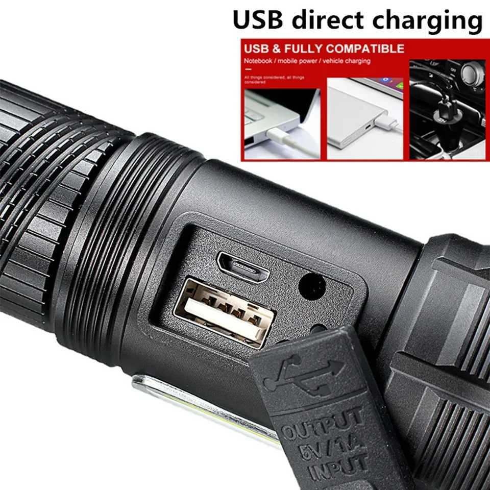 8000000LM XHP360+COB Powerful LED Flashlight Aluminum Torch With USB Charging Long Range Camping Zoom Lanterns W250701