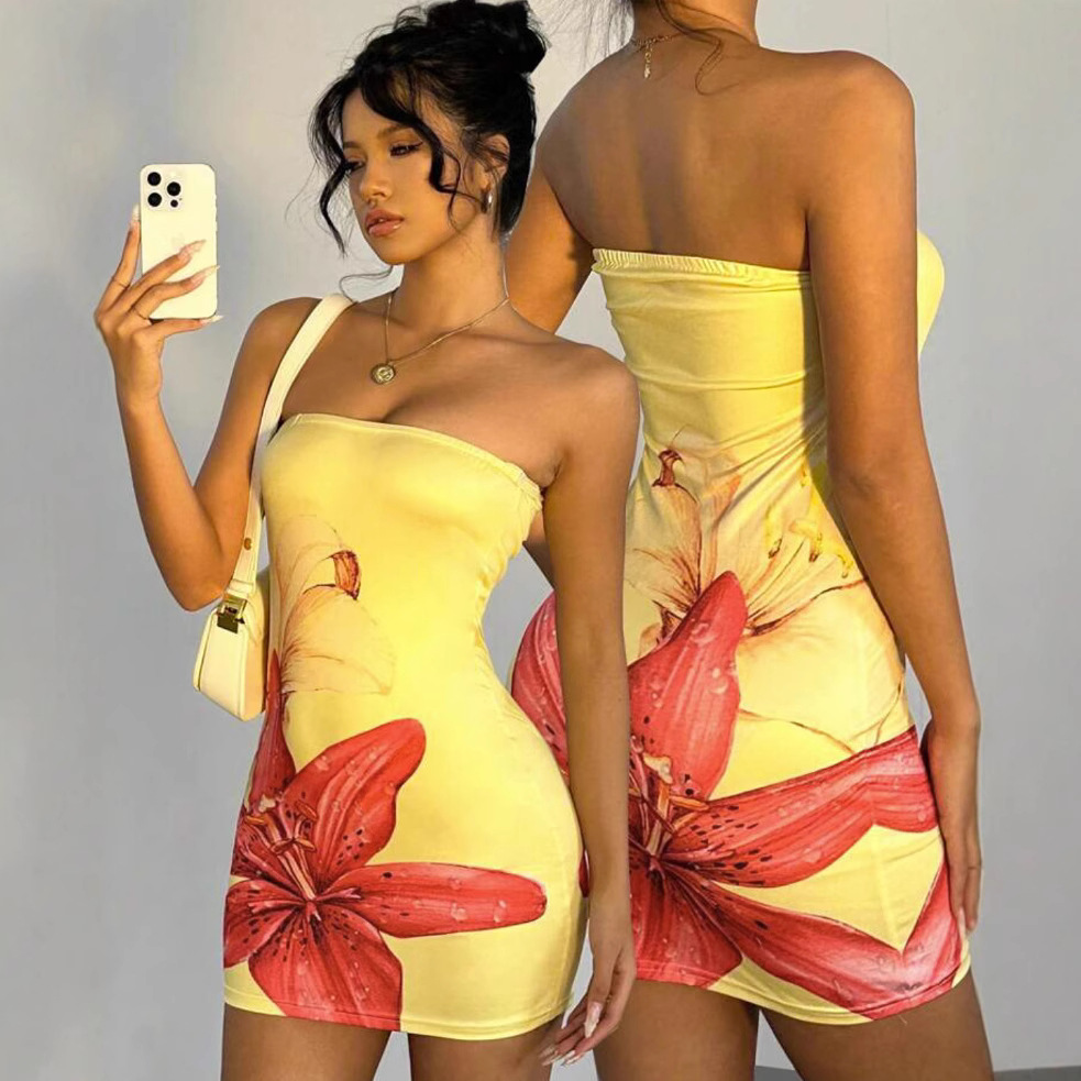 N626Summer new sexy waist slim flower dress seaside beach