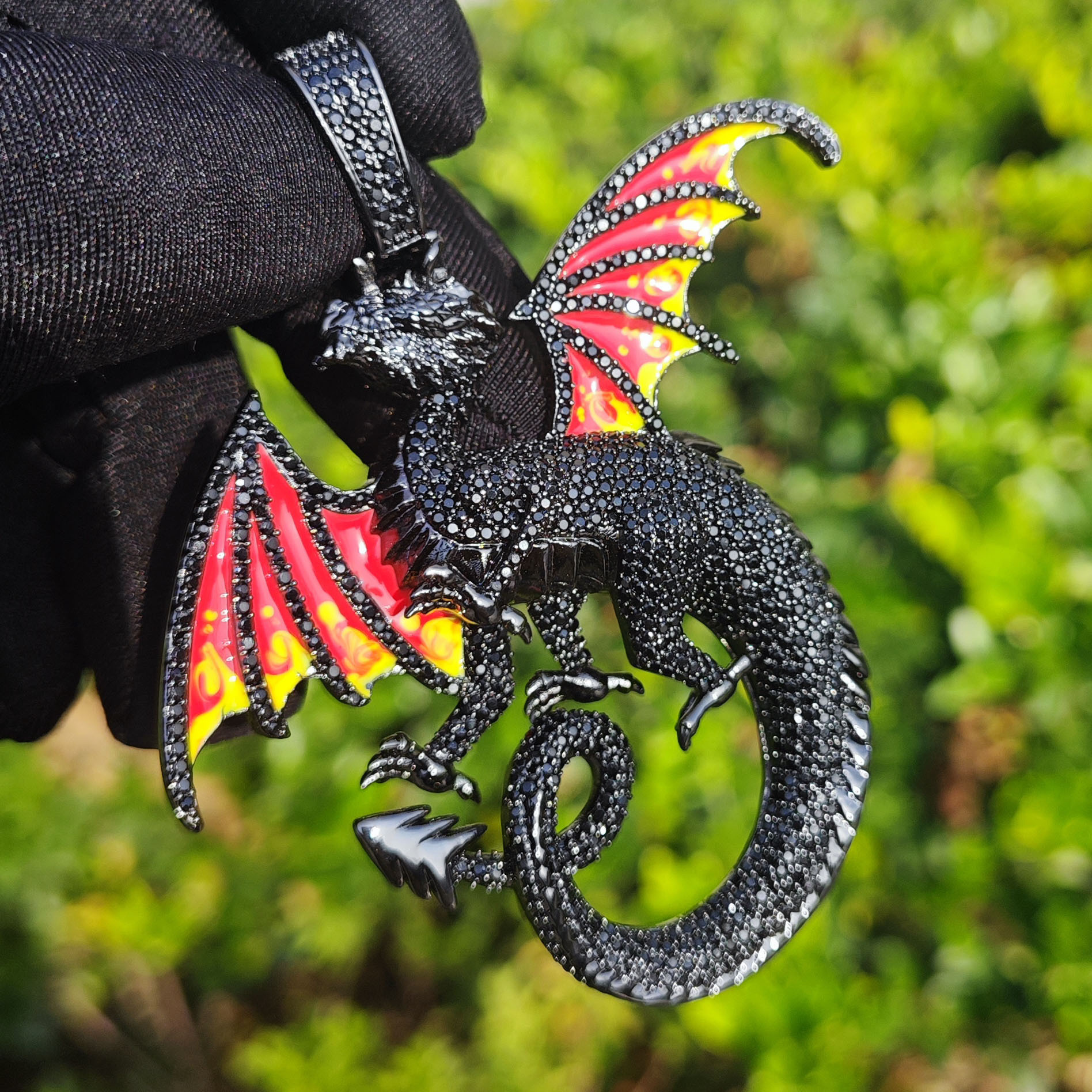 Hip Hop New Release Badass Black Dragon Pendant Iced Out VVS Moissanite Niche Design Bling Men's Necklace Jewelry Passes the diamond tester