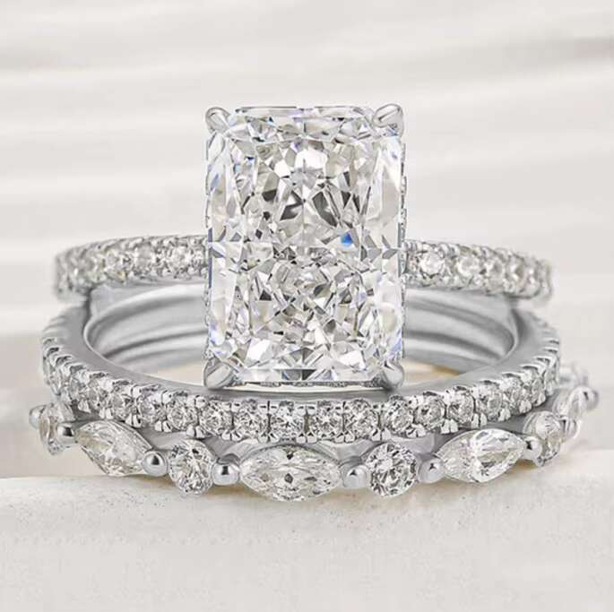 S925 Sterling Silver Super Shiny Ice Flower Cut Zircon High-Quality Cross-Border Ring Set