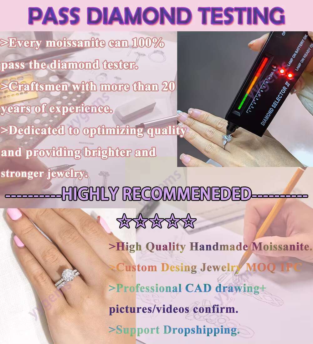 Fine Jewelry Lucky Clover Ring Real 14K White Gold Round Cut VVS Moissanite Diamond Wedding Ring