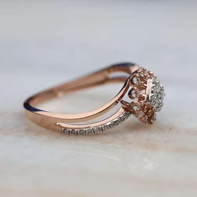 14k Rose Gold Diamond Cluster Engagement Ring | Unique Halo Ring Lab Grown Diamond Ring | Round Cut diamond Ring.