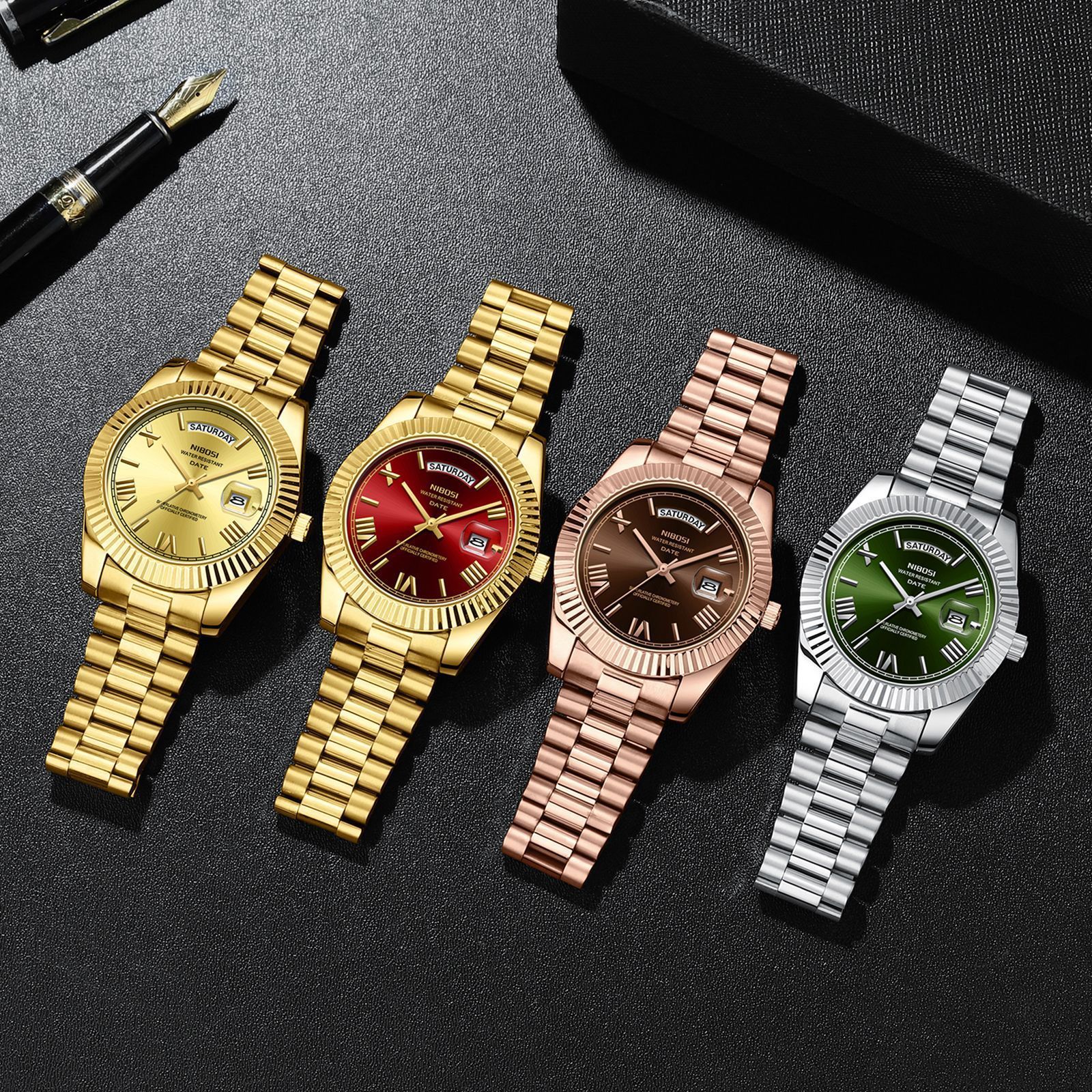 Complete Eastern Arabic Edition Day Date Stainless Steel Case Watchband Japan Quartz Movement Waterproof 250320