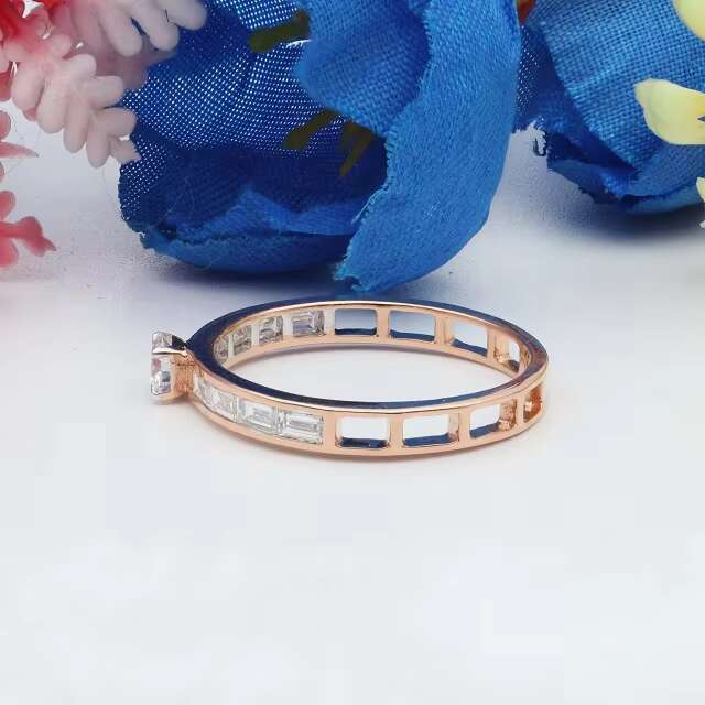 Baguette And Round Cut Lab Grown Wedding Ring Half Eternity Baguette Cut wedding band Unique Stacking Ring 14k rose Gold