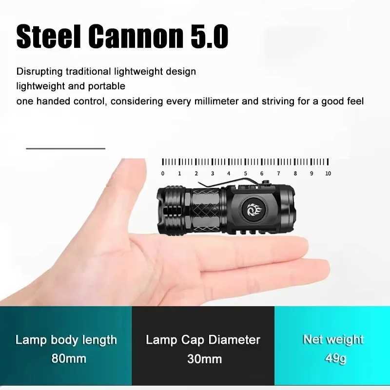 Mini Strong Light Flashlight LED Super Bright Torch Type-C Rechargeable Portable Home Camping Light Waterproof with CAP CLIP W250701