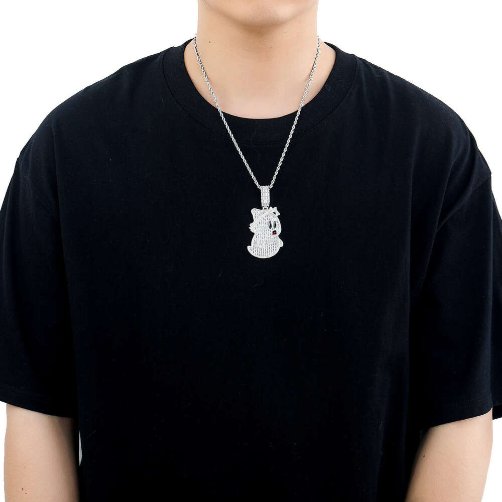 New Cartoon Ghost Pendant T Cubic Zirconia Personality Full Dia Men's Hip-Hop Necklace Niche Accessories bb3a