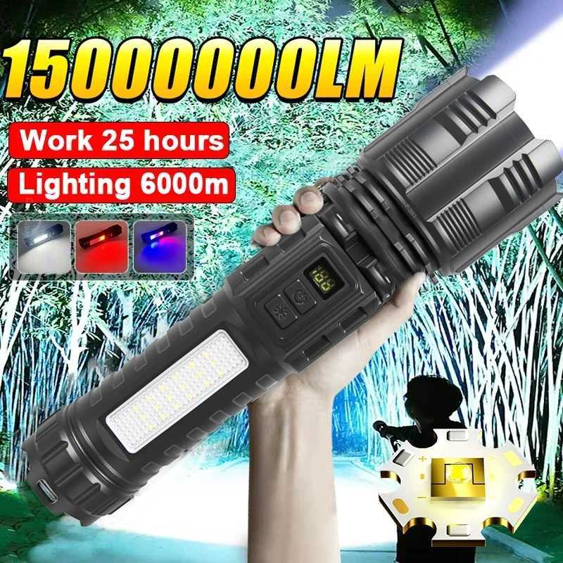 Ultra Bright LED+COB Flashlights 3000mAh USB Rechargeable Camping Lamp Self Defense Tactical Torch Zoomable Outdoor with 9 Modes W250701